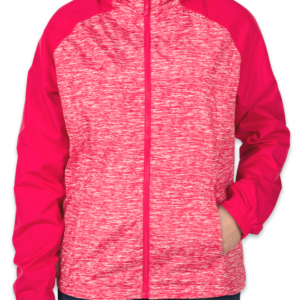 Women’s Heather Raglan Hooded Full Zip Jacket (PFL-19365), 100% polyester shell with mesh lined body and hood